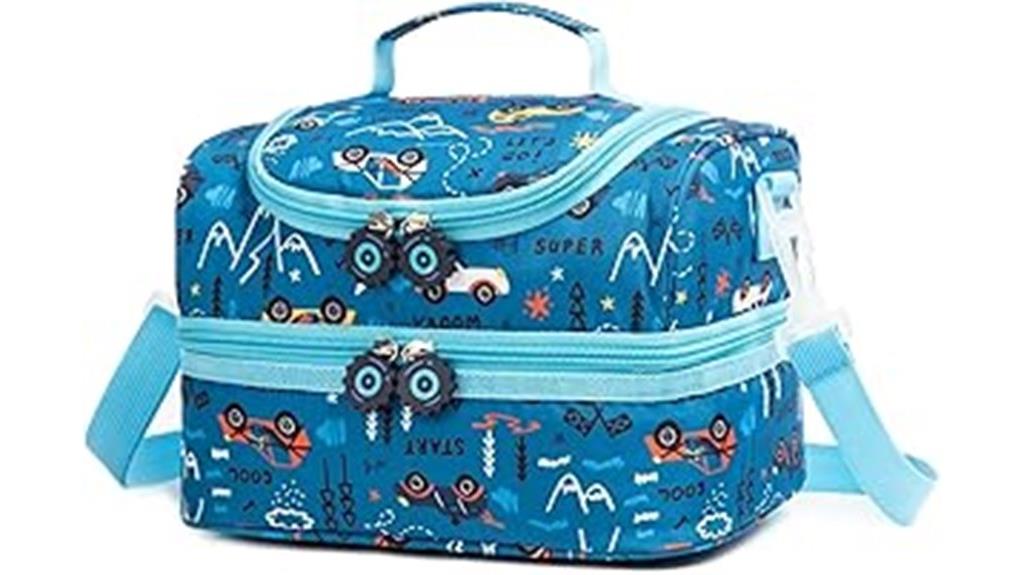 blue car kids lunch bag
