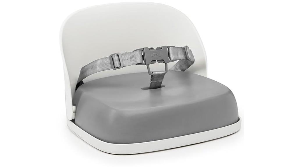 gray booster seat with straps