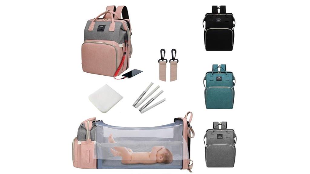 pink grey diaper bag with station