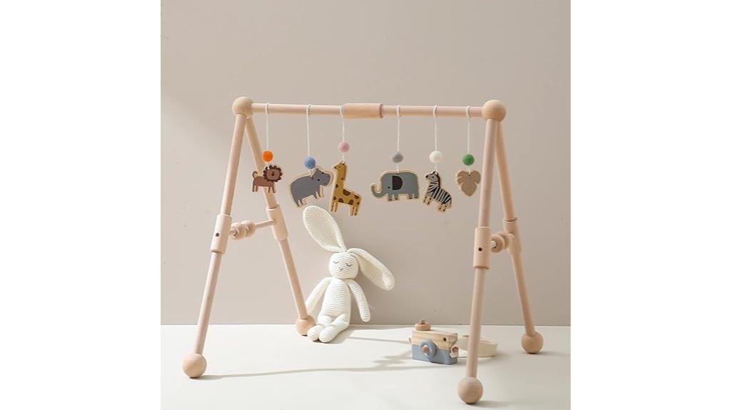 wooden baby gym with toys