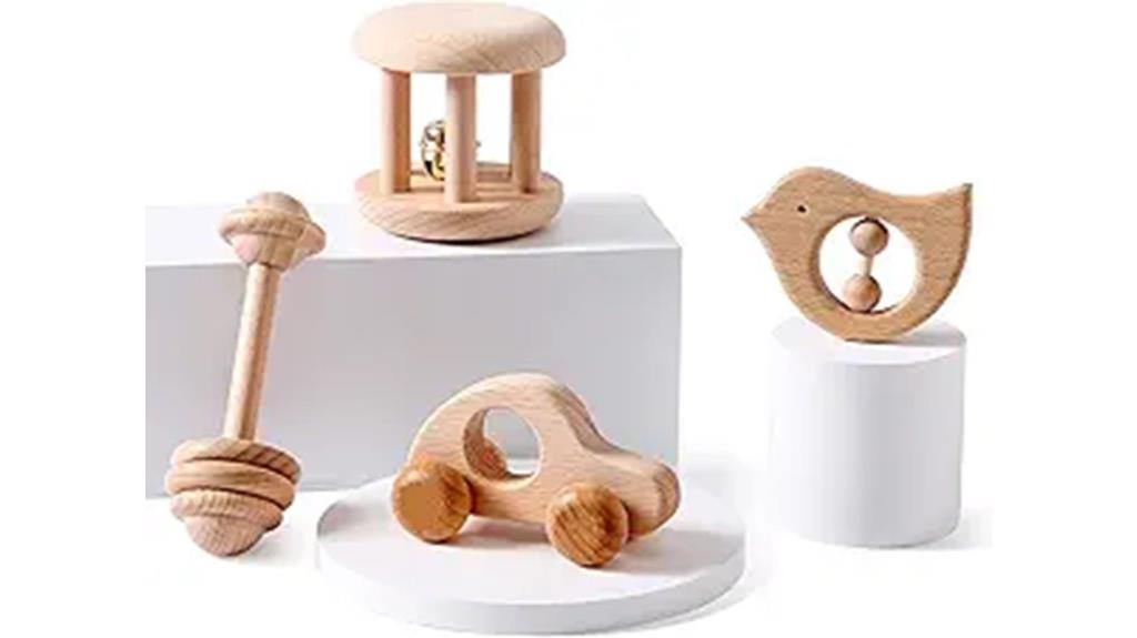 wooden baby rattle set