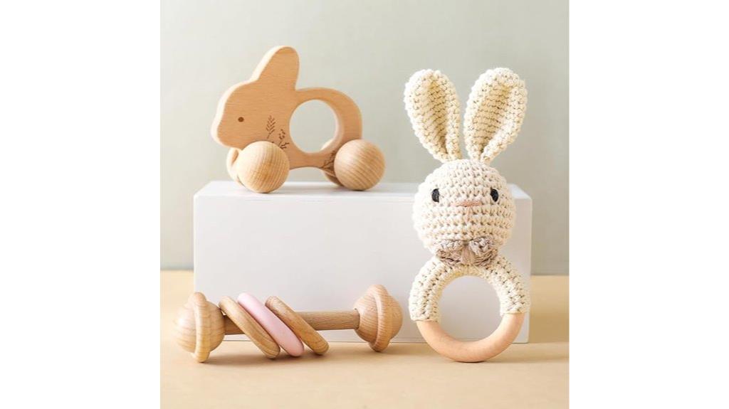 wooden baby rattle set