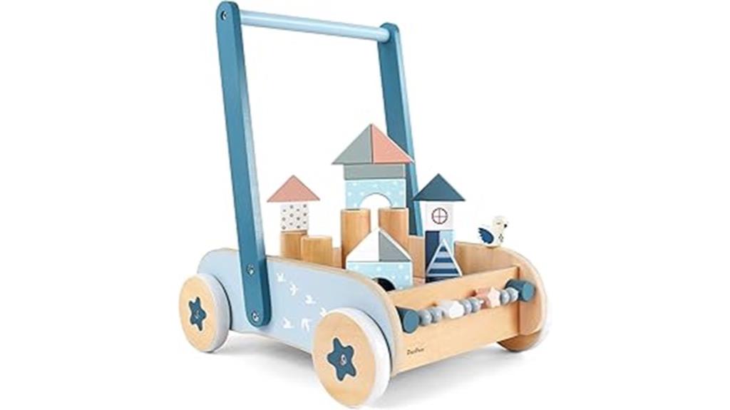 wooden baby walker with blocks