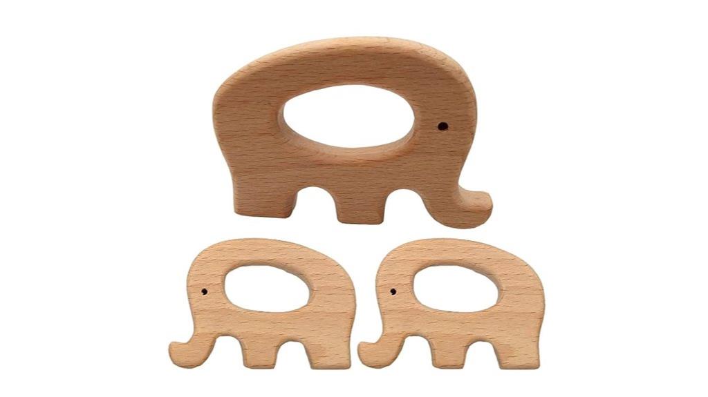 wooden elephant teether set