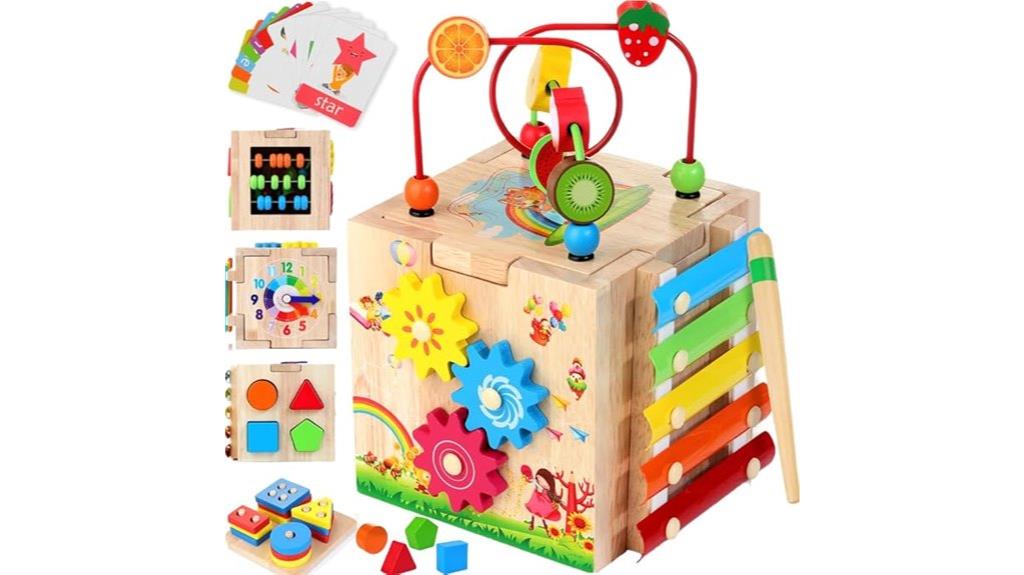 wooden toddler activity cube
