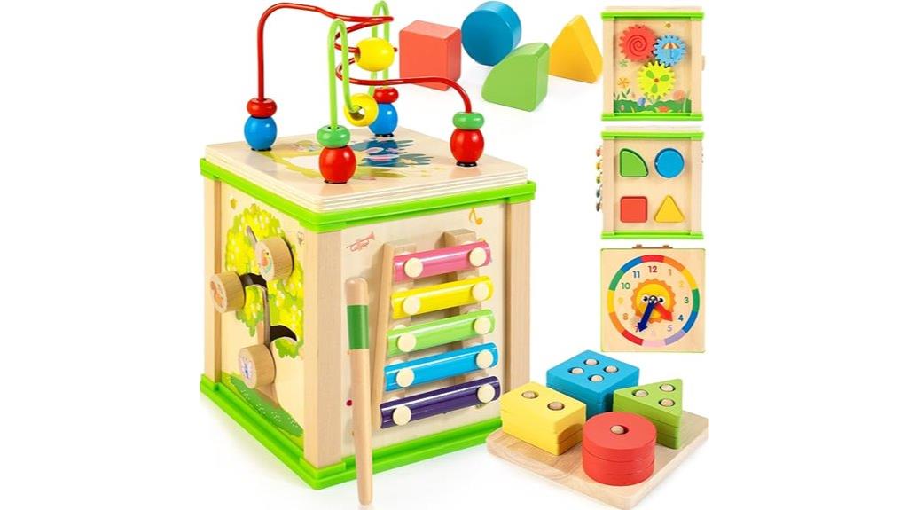wooden toddler activity cube