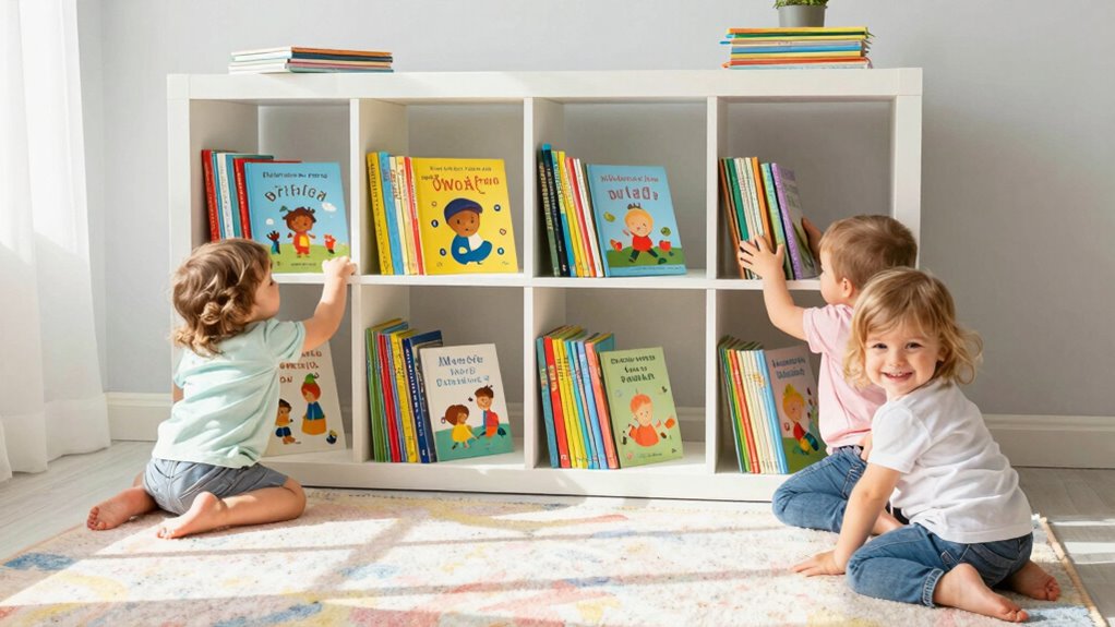 child friendly front facing bookshelves