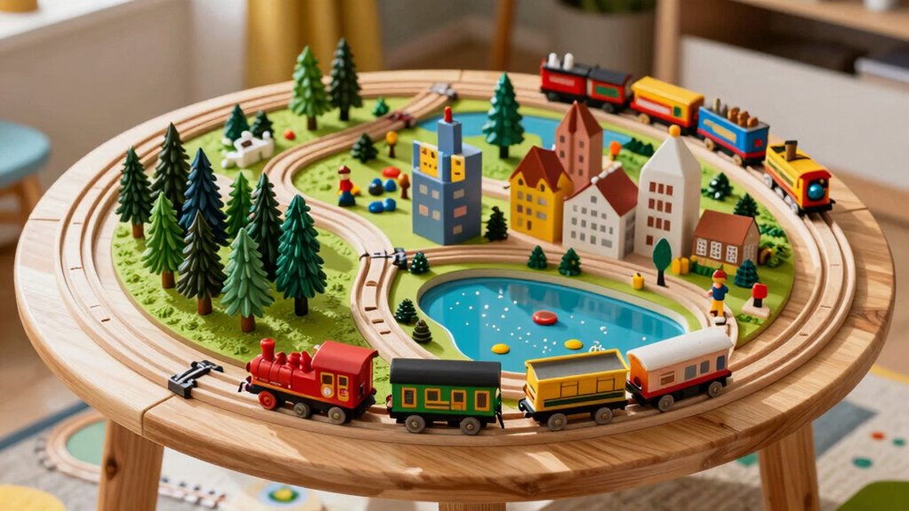 wooden train table sets